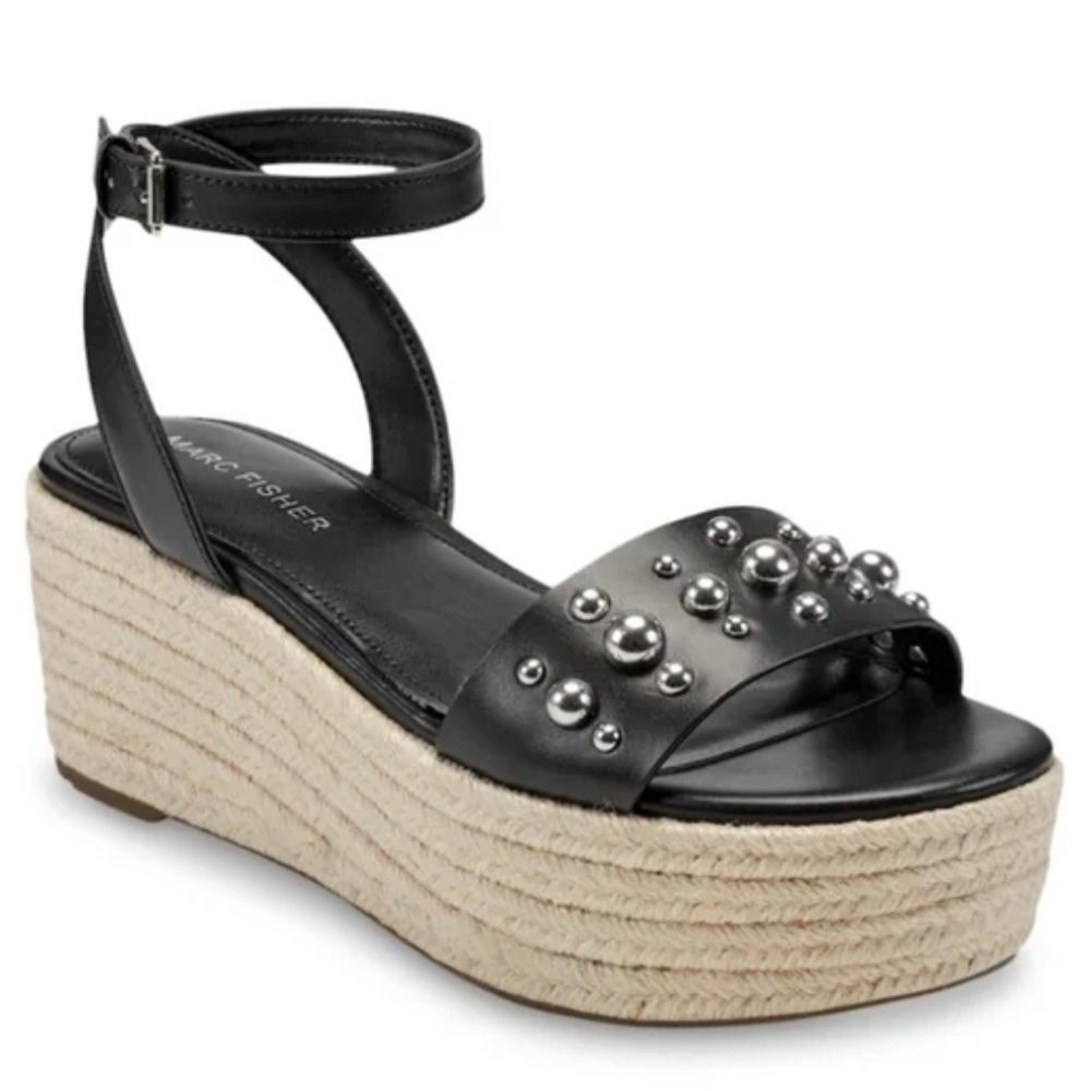 Marc Fisher Studded Joyce Espadrilles Black Platform Size 8.5